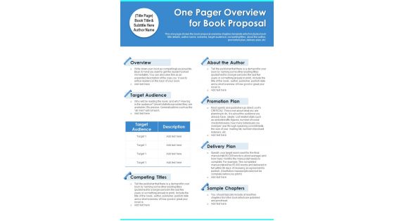 One Pager Overview For Book Proposal PDF Document PPT Template