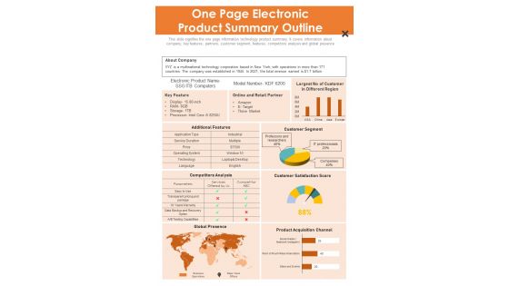 One Pager Overview Of Tech Product PDF Document PPT Template