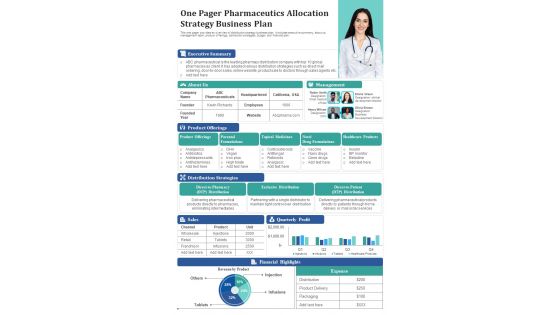 One Pager Pharmaceutics Allocation Strategy Business Plan PDF Document PPT Template