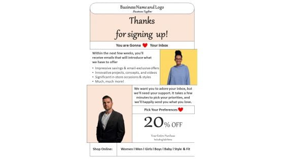 One Pager Post Registration Greeting Email Newsletter PDF Document PPT Template