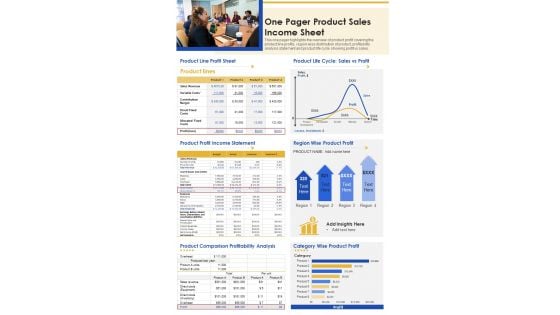 One Pager Product Sales Income Sheet PDF Document PPT Template