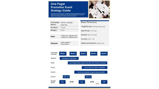 One Pager Promotion Event Strategy Guide PDF Document PPT Template One Pager Promotion Event Strategy Guide PDF Document PPT Template