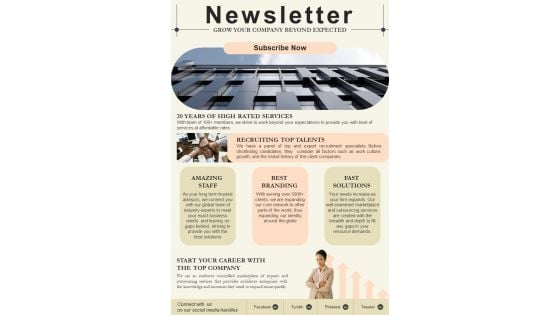 One Pager Promotional Email Newsletter For Outsourcing Services PDF Document PPT Template