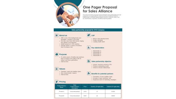 One Pager Proposal For Sales Alliance PDF Document PPT Template One Pager Proposal For Sales Alliance PDF Document PPT Template