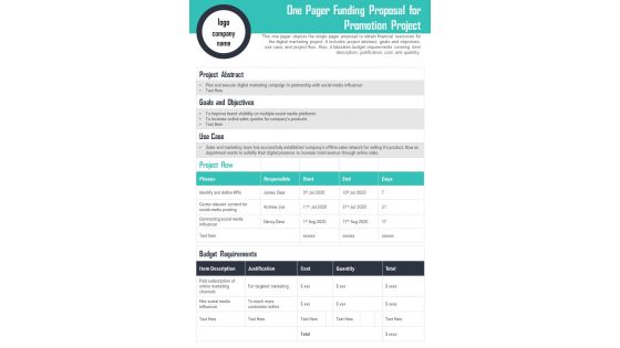 One Pager Proposal For Sponsorship PDF Document PPT Template