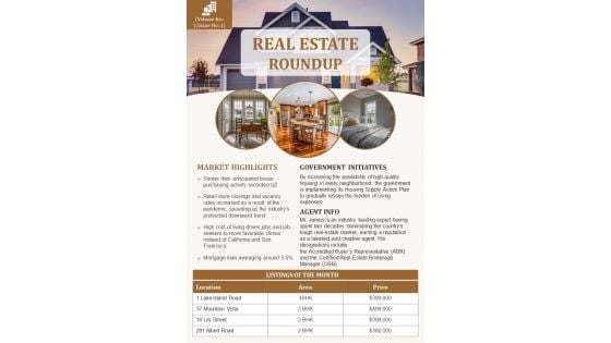 One Pager Real Estate Broker Newsletter For Home Buyers PDF Document PPT Template