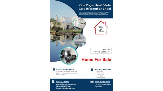 One Pager Real Estate Sale Information Sheet PDF Document PPT Template