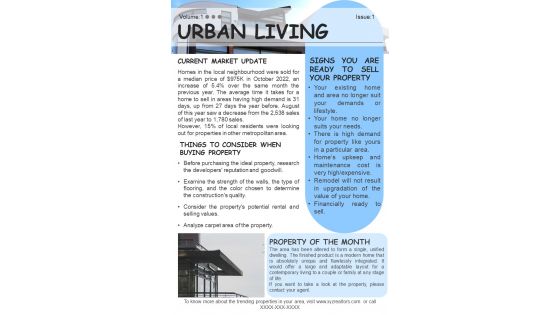 One Pager Realtor Newsletter For New Property Listings PDF Document PPT Template