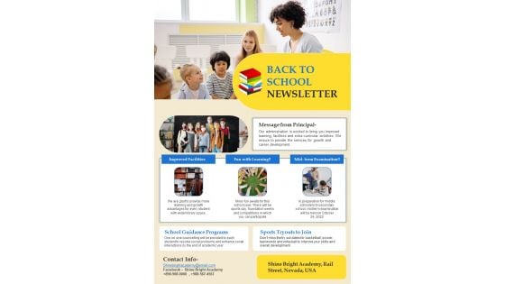 One Pager Return To School Newsletter For Guardians PDF Document PPT Template