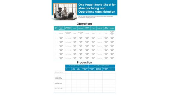 One Pager Route Sheet For Manufacturing And Operations Administration PDF Document PPT Template One Pager Route Sheet For Manufacturing And Operations Administration PDF Document PPT Template
