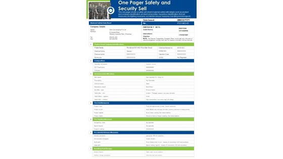 One Pager Safety And Security Sell PDF Document PPT Template