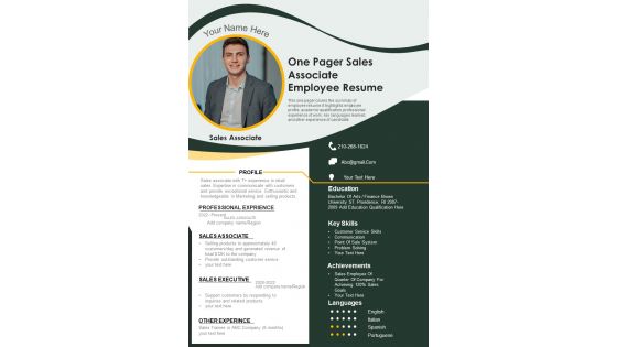 One Pager Sales Associate Employee PDF Document PPT Template One Pager Sales Associate Employee PDF Document PPT Template
