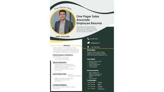 One Pager Sales Associate Employee PDF Document PPT Template