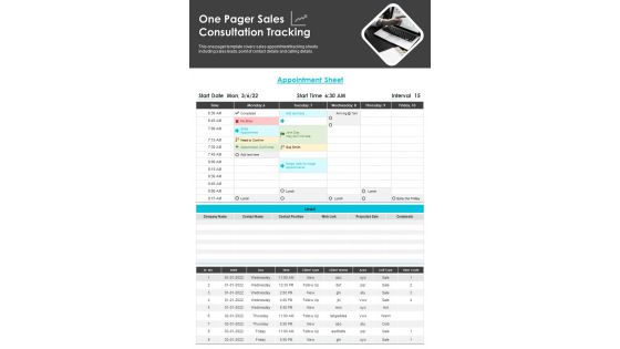 One Pager Sales Consultation Tracking PDF Document PPT Template