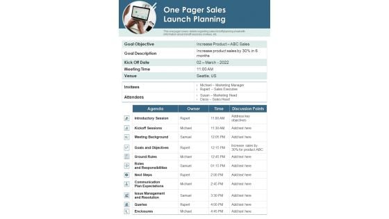 One Pager Sales Launch Planning PDF Document PPT Template One Pager Sales Launch Planning PDF Document PPT Template