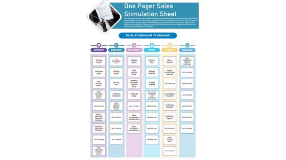 One Pager Sales Stimulation Sheet PDF Document PPT Template