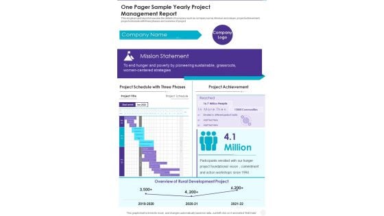 One Pager Sample Yearly Project Management Report One Pager Documents