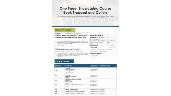 One Pager Showcasing Course Book Proposal And Outline PDF Document PPT Template One Pager Showcasing Course Book Proposal And Outline PDF Document PPT Template