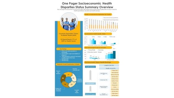 One Pager Socioeconomic Health Disparties Status Summary Overview PDF Document PPT Template