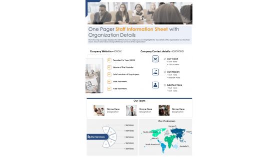 One Pager Staff Information Sheet With Organization Details PDF Document PPT Template