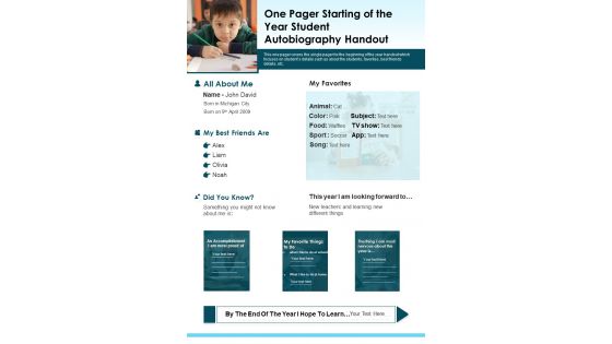 One Pager Starting Of The Year Student Autobiography Handout PDF Document PPT Template One Pager Starting Of The Year Student Autobiography Handout PDF Document PPT Template