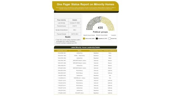 One Pager Status Report On Minority Homes PDF Document PPT Template