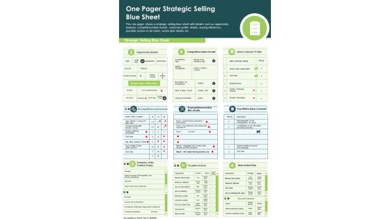 One Pager Strategic Selling Blue Sheet PDF Document PPT Template One Pager Strategic Selling Blue Sheet PDF Document PPT Template