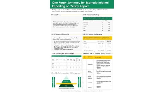 One Pager Summary For Example Internal Reporting On Yearly Report One Pager Documents