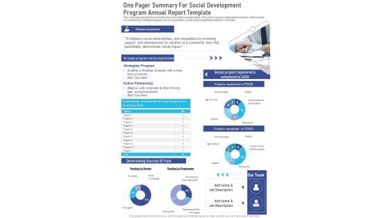 One Pager Summary For Social Development Program Annual Report Template One Pager Documents