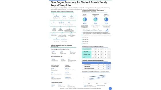 One Pager Summary For Student Events Yearly Report Template One Pager Documents