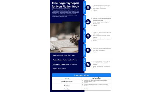 One Pager Synopsis For Non Fiction Book PDF Document PPT Template