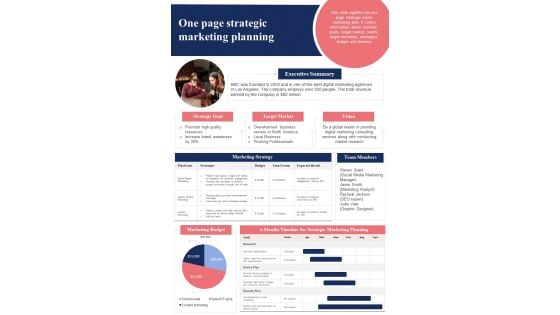 One Pager Tactical Marketing Planning PDF Document PPT Template