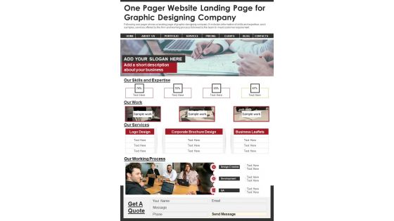 One Pager Website Landing Page For Graphic Designing Company PDF Document PPT Template