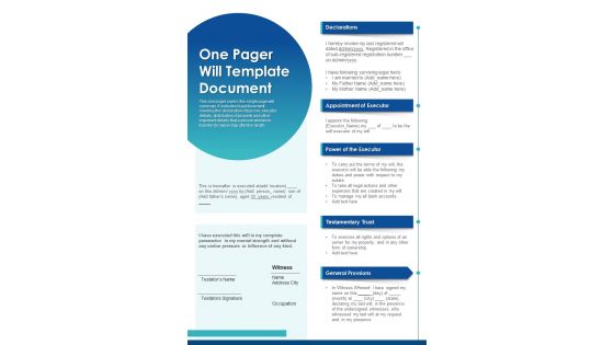 One Pager Will Template Document PDF Document PPT Template
