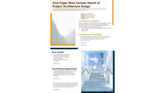 One Pager Work Sample Report Of Project Architecture Design PDF Document PPT Template