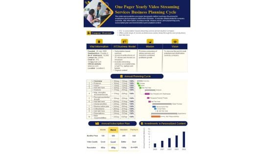 One Pager Yearly Video Streaming Services Business Planning Cycle PDF Document PPT Template One Pager Yearly Video Streaming Services Business Planning Cycle PDF Document PPT Template