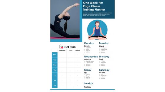 One Week Per Page Fitness Training Planner PDF Document PPT Template