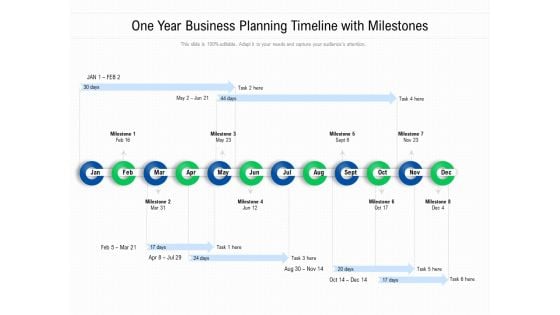 One Year Business Planning Timeline With Milestones Ppt PowerPoint Presentation Gallery Layouts PDF