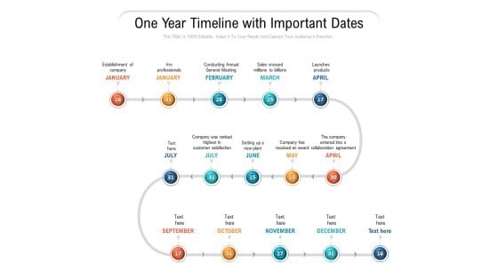 One Year Timeline With Important Dates Ppt PowerPoint Presentation Slides Graphics Pictures PDF