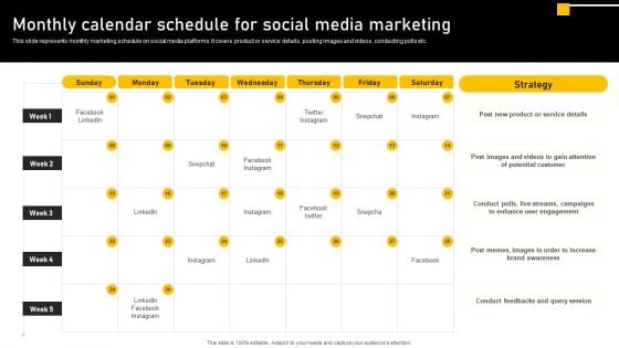 Online Ads Strategic Plan For Effective Marketing Monthly Calendar Schedule For Social Media Marketing Mockup PDF