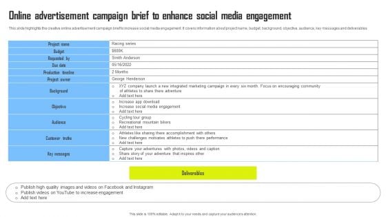 Online Advertisement Campaign Brief To Enhance Social Media Engagement Sample PDF