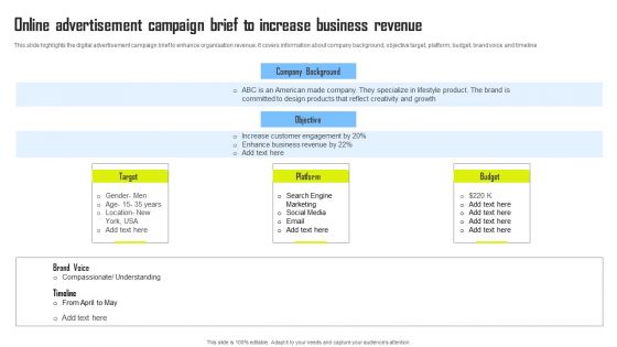 Online Advertisement Campaign Brief To Increase Business Revenue Structure PDF