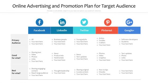 Online Advertising And Promotion Plan For Target Audience Ppt PowerPoint Presentation Infographics Aids PDF