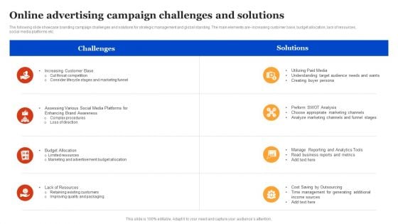 Online Advertising Campaign Challenges And Solutions Brochure PDF