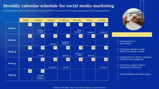 Online Advertising Campaign For Brand Recognition Monthly Calendar Schedule For Social Media Marketing Information PDF