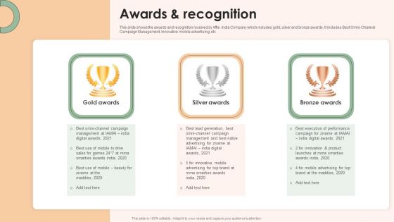 Online Advertising Firm Business Profile Awards And Recognition Inspiration PDF