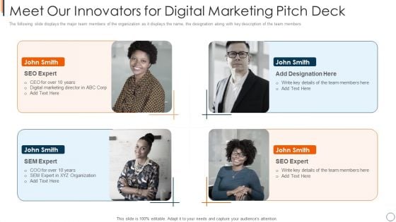 Online Advertising Service Investor Capital Raising Meet Our Innovators For Digital Marketing Pitch Deck Pictures PDF Online Advertising Service Investor Capital Raising Meet Our Innovators For Digital Marketing Pitch Deck Pictures PDF