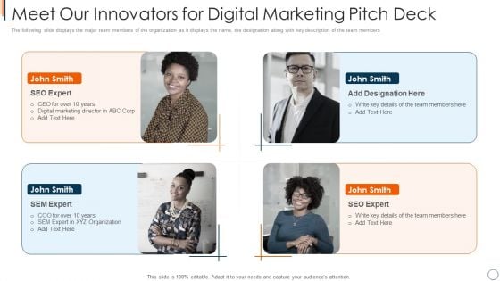 Online Advertising Service Investor Capital Raising Meet Our Innovators For Digital Marketing Pitch Deck Pictures PDF