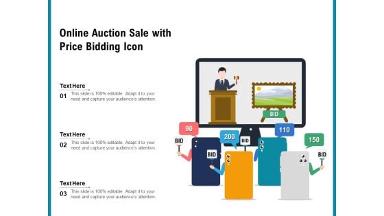 Online Auction Sale With Price Bidding Icon Ppt PowerPoint Presentation File Slides PDF