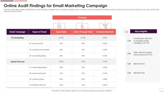 Online Audit Findings For Email Marketing Campaign Pictures PDF